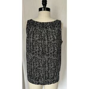 Ann Taylor Loft Petites Black Geometric Rayon Stretch Tank Top Blouse Womens PM